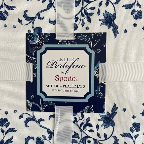 Blue Portofino by Spode Set of 4 Placemats 13x19 Blue & White Spring Floral NEW - Picture 3 of 14